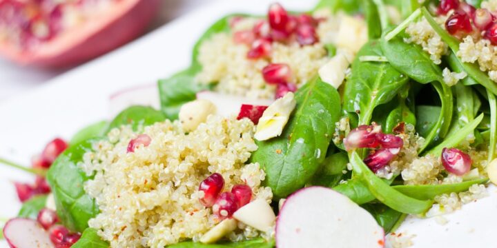 salad, spinach, pomegranate