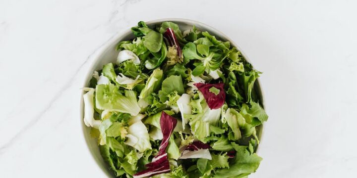 Salad with summer greens and purple cabbage