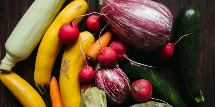 Fresh colorful vegetables on table