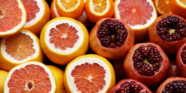 Pomegranate and orange fruits