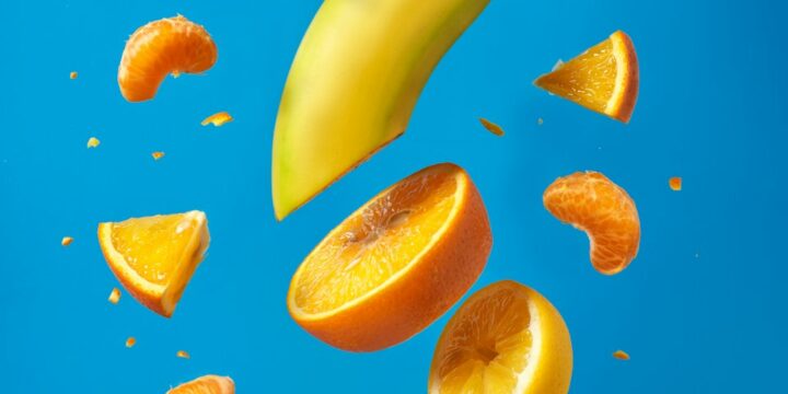 sliced lemon fruit on blue surface